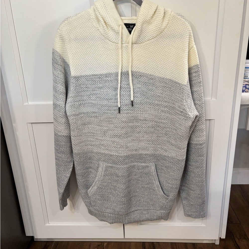 Men's Gray and Cream Hooded Sweater